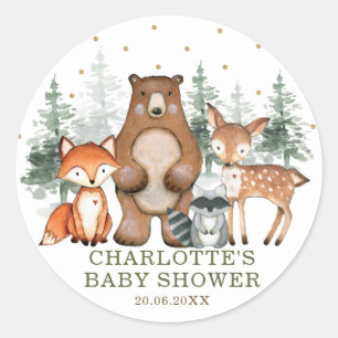 Greenery Woodland Animals Baby shower 1e verjaarda Ronde Sticker