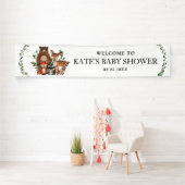 Greenery Woodland Animals Baby shower Backdrop Ban Spandoek (Insitu)