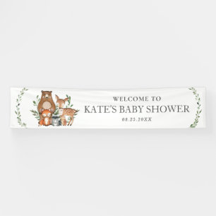 Greenery Woodland Animals Baby shower Backdrop Ban Spandoek