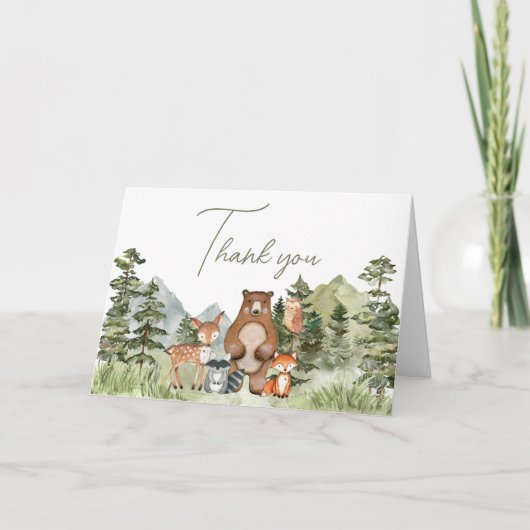 Greenery Woodland Animals Baby shower Bedankkaart (Voorkant)