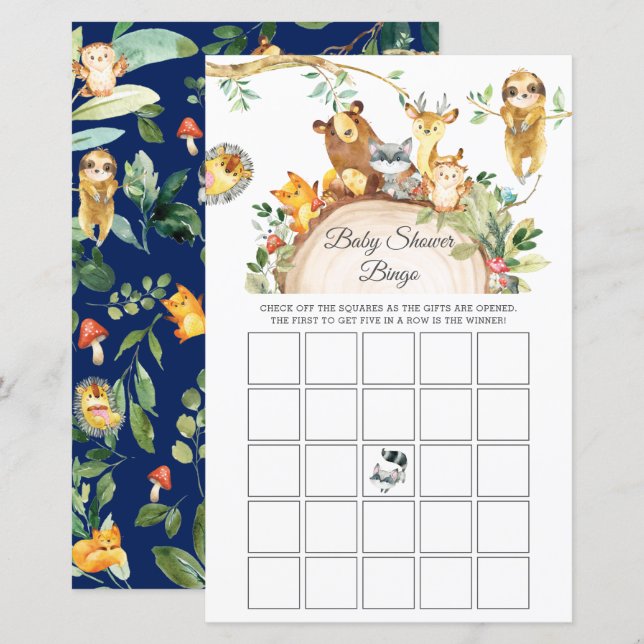 Greenery Woodland Animals Baby shower Bingo Game (Voorkant / Achterkant)