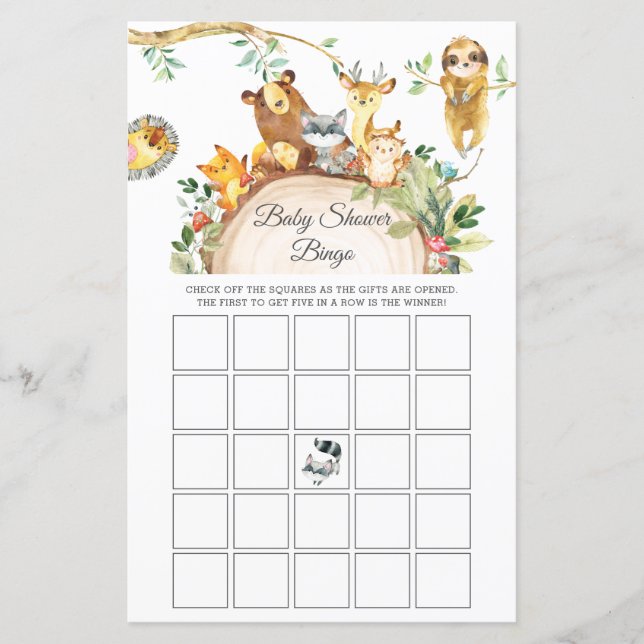 Greenery Woodland Animals Baby shower Bingo Game (Voorkant)