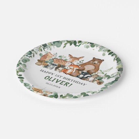 Greenery Woodland Animals Baby shower Birthday Papieren Bordje (Gekanteld)