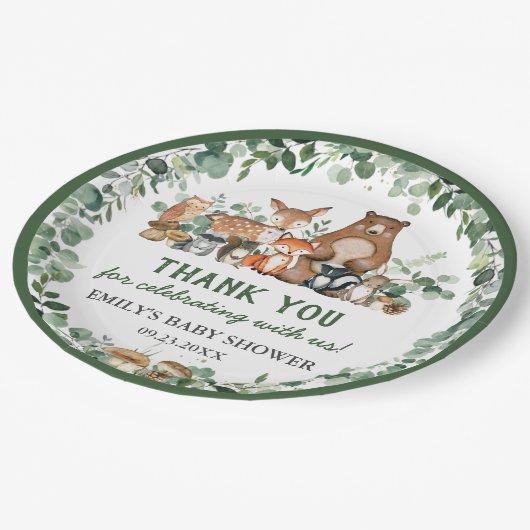 Greenery Woodland Animals Baby shower Birthday Papieren Bordje (Gekanteld)