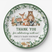 Greenery Woodland Animals Baby shower Birthday Papieren Bordje (Voorkant)