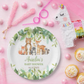 Greenery Woodland Animals Baby shower Birthday Papieren Bordje (Feest)