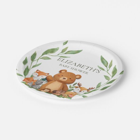 Greenery Woodland Animals Baby shower Birthday Papieren Bordje (Gekanteld)