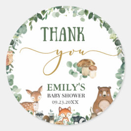 Greenery Woodland Animals Baby shower Birthday Ronde Sticker