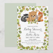Greenery Woodland Animals Baby shower Invitation Kaart (Voorkant / Achterkant)