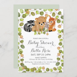 Greenery Woodland Animals Baby shower Invitation Kaart