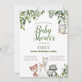 Greenery Woodland Animals Baby shower Invitation Kaart (Voorkant)
