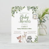 Greenery Woodland Animals Baby shower Invitation Kaart (Staand voorkant)