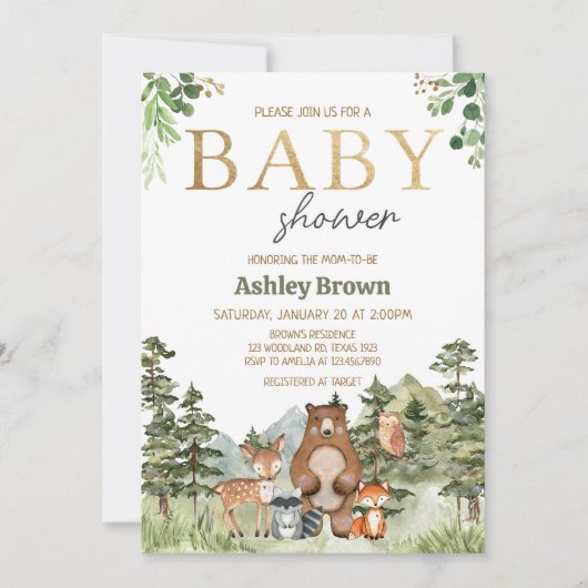 Greenery Woodland Animals Baby shower Kaart (Voorkant)