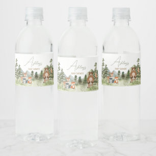 Greenery Woodland Animals Baby shower Waterfles Etiket