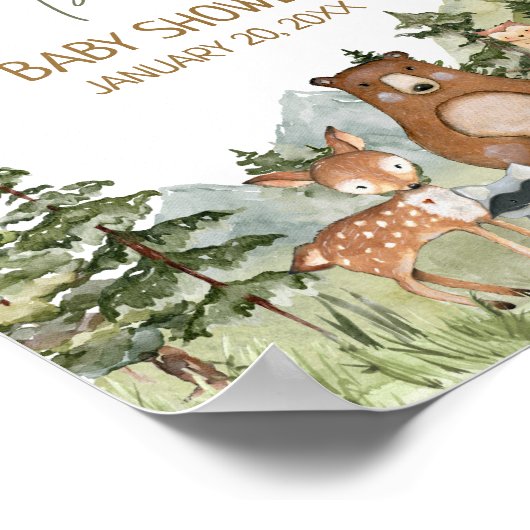 Greenery Woodland Animals Baby shower Welkom Poster (Hoek)