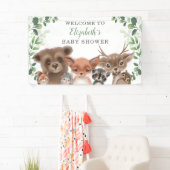 Greenery Woodland Animals Baby shower Welkom Spandoek (Insitu)