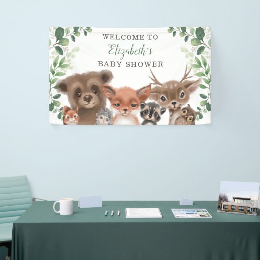 Greenery Woodland Animals Baby shower Welkom Spandoek (Beurs)