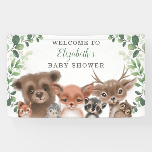 Greenery Woodland Animals Baby shower Welkom Spandoek (Horizontaal)