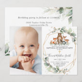 Greenery Woodland Animals Baptism & 1st Birthday Kaart (Voorkant / Achterkant)