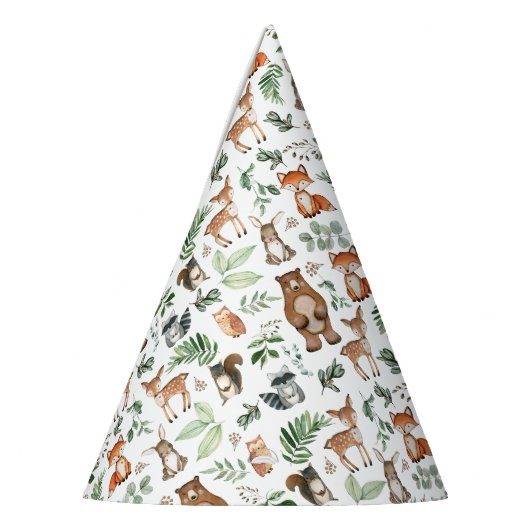 Greenery Woodland Animals Beer Deer Fox Birthday Feesthoedjes (Links)