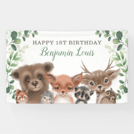 Greenery Woodland Animals Birthday Welcome Banner