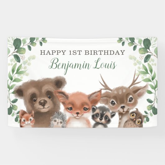 Greenery Woodland Animals Birthday Welcome Banner (Horizontaal)
