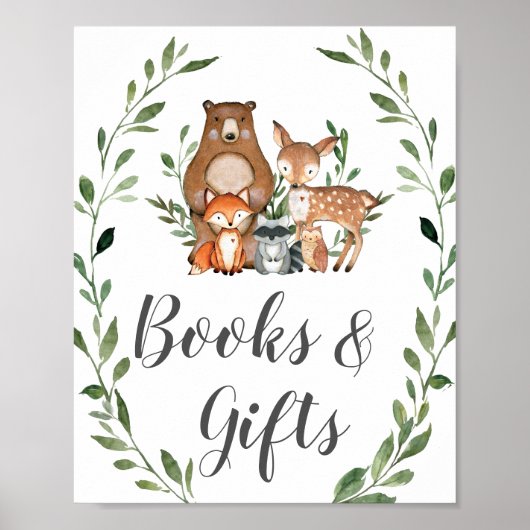 Greenery Woodland Animals Books and Gifts Sign Poster (Voorkant)
