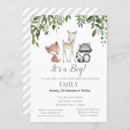 Greenery Woodland Animals Invitation - Baby shower Kaart
