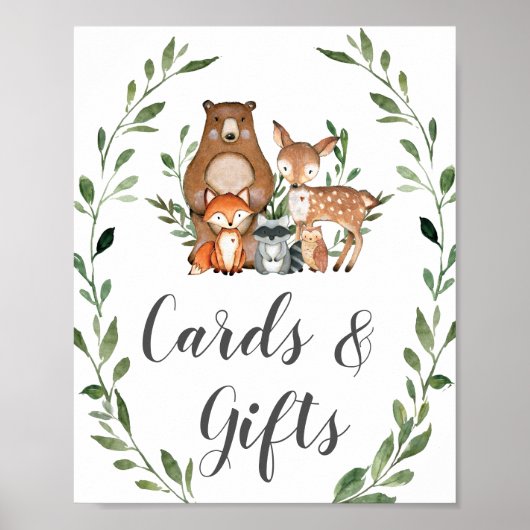 Greenery Woodland Animals Kaarten en Gifts Sign Poster (Voorkant)