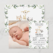 Greenery Woodland Animals New Baby Boy Foto Birth Aankondiging (Voorkant / Achterkant)