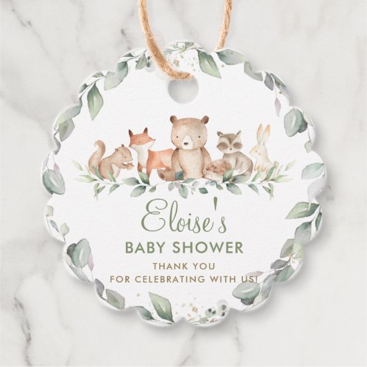 Greenery Woodland Animals Twins Baby shower Favor Bedankjes Labels (Voorkant)