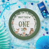 Greenery Woodland Animals Wild One 1st Birthday Pa Papieren Bordje (Feest)