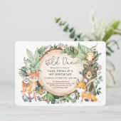 Greenery Woodland Animals Wild One Birthday Kaart (Staand voorkant)