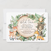 Greenery Woodland Animals Wild One Birthday Kaart (Voorkant)