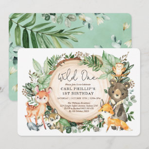 Greenery Woodland Animals Wild One Birthday Kaart