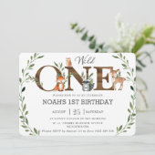 Greenery Woodland Animals Willy ONE 1st Birthday Kaart (Staand voorkant)