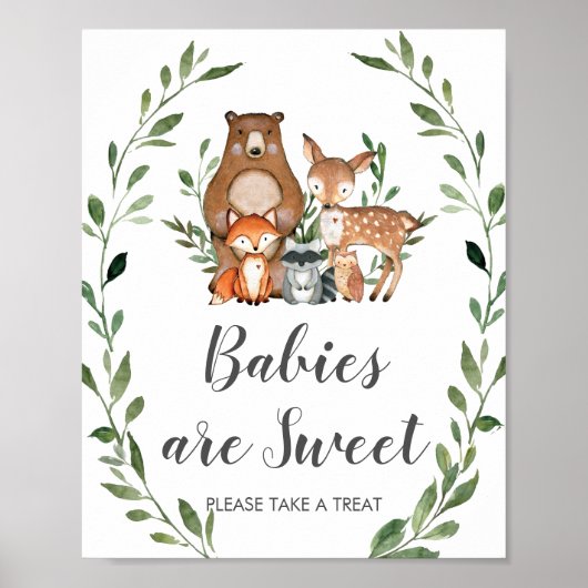 Greenery Woodland Babies zijn snoet Poster (Voorkant)