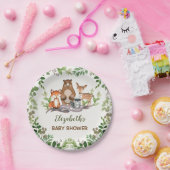 Greenery Woodland Baby Animals schoen 1 zaterdag Papieren Bordje (Feest)