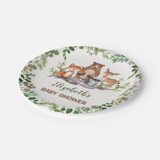 Greenery Woodland Baby Animals schoen 1 zaterdag Papieren Bordje (Gekanteld)