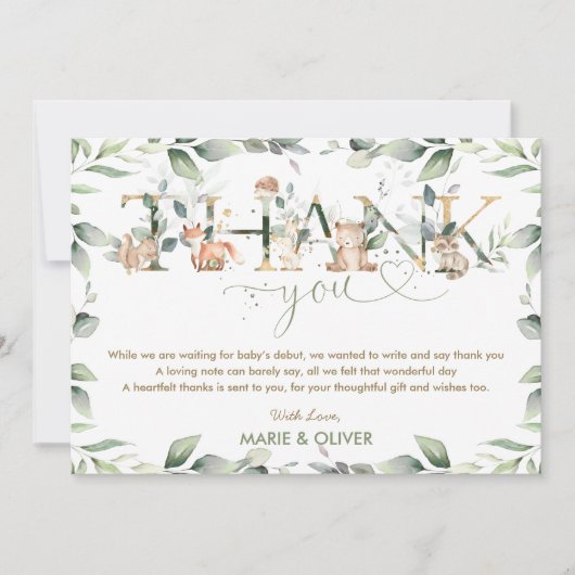 Greenery Woodland Baby shower Birthday   Bedankkaart (Voorkant)