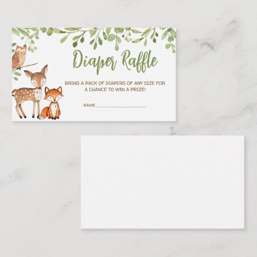 Greenery Woodland Baby shower Diaper Raffle Informatiekaartje (Voorkant / Achterkant)
