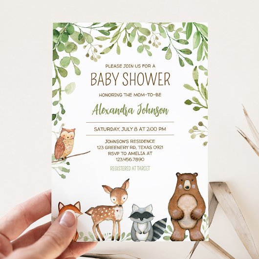 Greenery Woodland Baby shower Kaart