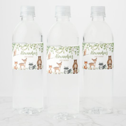 Greenery Woodland Baby shower Waterfles Etiket (Flessen)