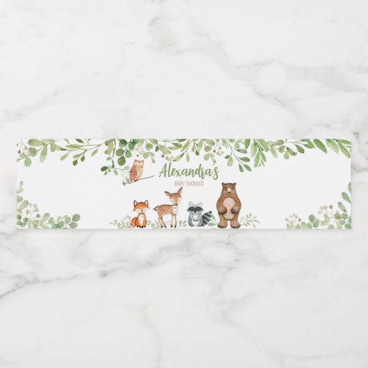 Greenery Woodland Baby shower Waterfles Etiket (Enkel label)