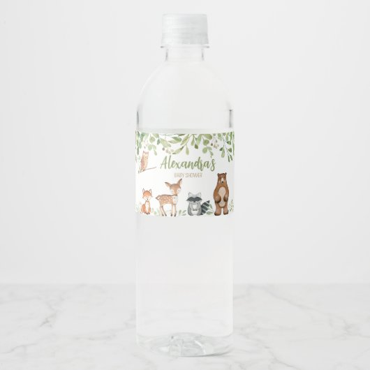 Greenery Woodland Baby shower Waterfles Etiket (Voorkant)