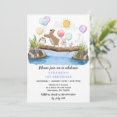 Greenery Woodland Balloons Birthday Party Kaart (Staand voorkant)