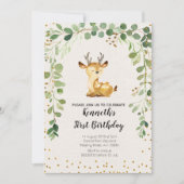 Greenery Woodland Deer Birthday Invitation Kaart (Voorkant)