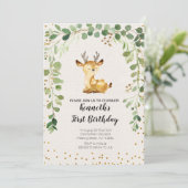 Greenery Woodland Deer Birthday Invitation Kaart (Staand voorkant)