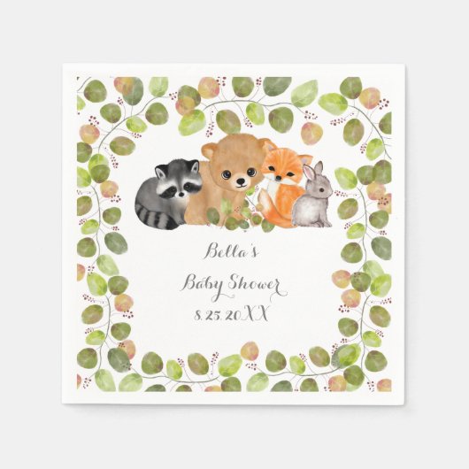 Greenery Woodland Dierlijk Papier Servetten (Voorkant)