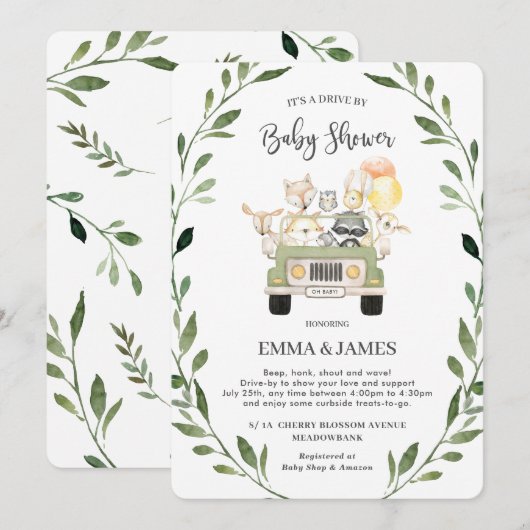 Greenery Woodland Drive van Baby shower Neutral Kaart (Voorkant / Achterkant)